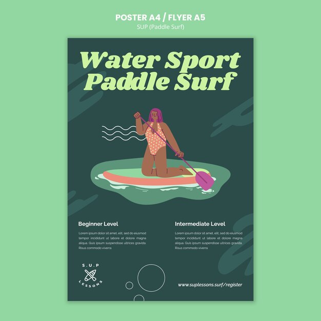 PSD gratuit modèle d'affiche verticale de cours de paddleboard