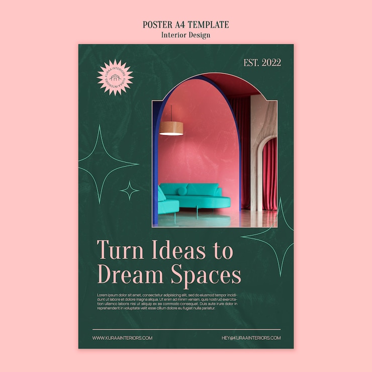 PSD gratuit modèle d'affiche verticale de design d'intérieur avec un design en papier froissé et des étoiles