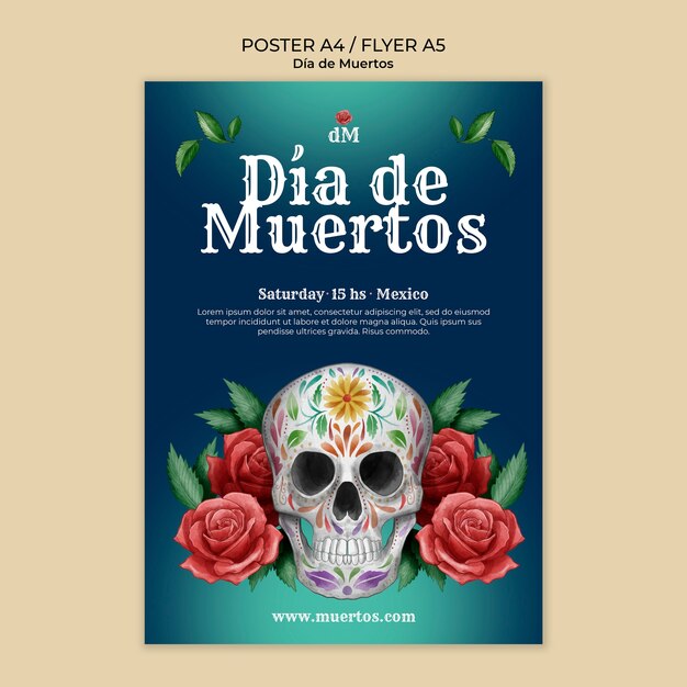 Modèle d'affiche verticale de Dia de muertos