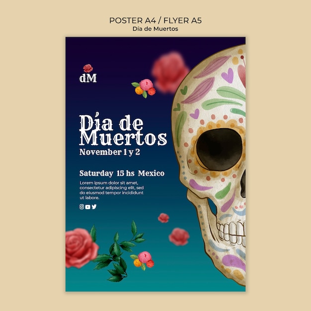 Modèle d'affiche verticale dia de muertos