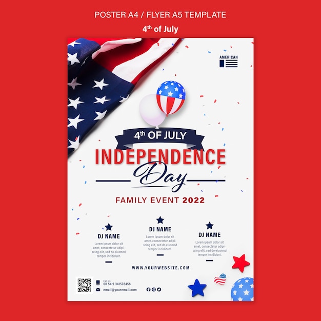 PSD gratuit modèle d'affiche verticale du 4 juillet avec des confettis