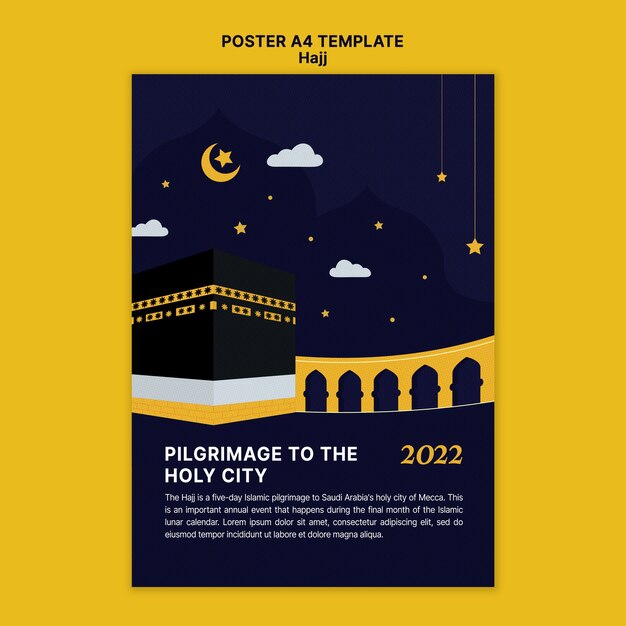 Modèle d'affiche verticale du hajj avec la mecque