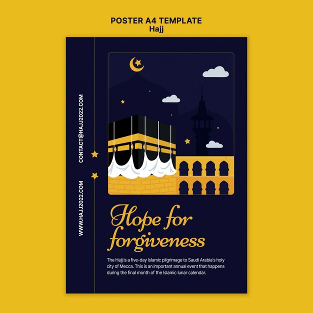 Modèle d'affiche verticale du hajj avec la mecque