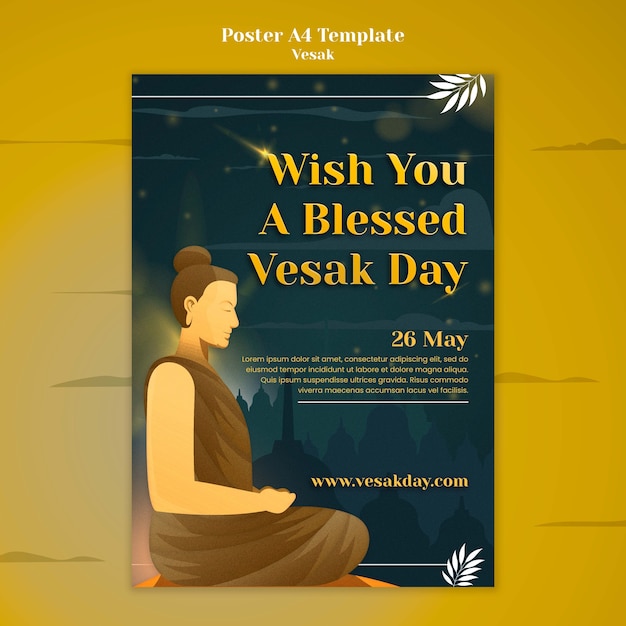 PSD gratuit modèle d'affiche verticale du jour du vesak avec statue en méditation
