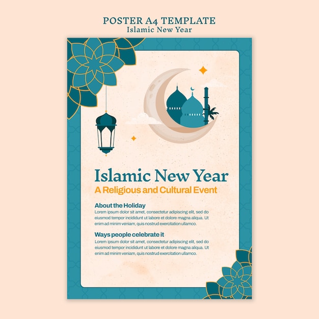 Modèle d'affiche verticale du nouvel an islamique avec un design floral