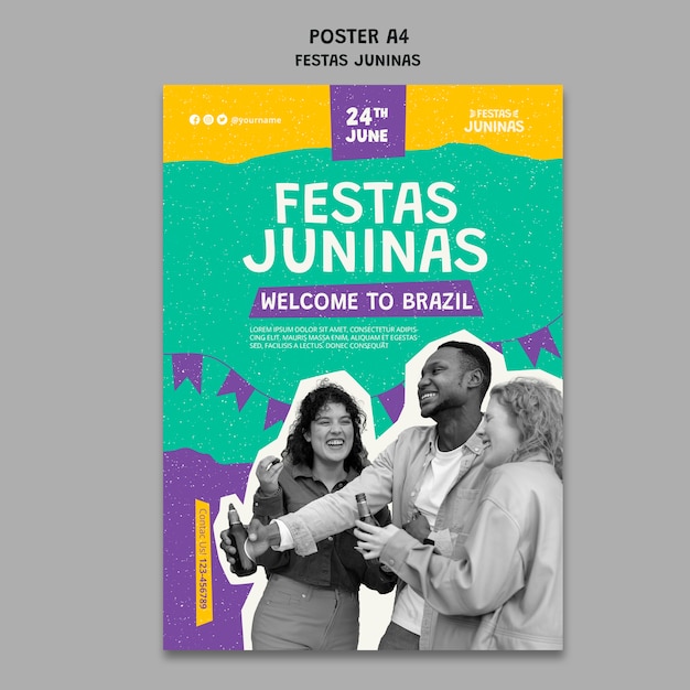 Modèle D'affiche Verticale Festas Juninas Dans Un Style Découpé En Papier