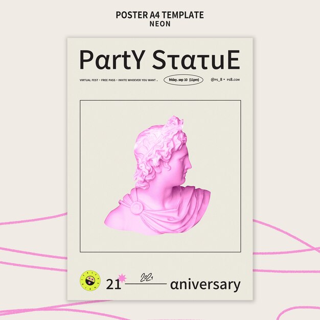 Modèle d'affiche verticale de fête au néon
