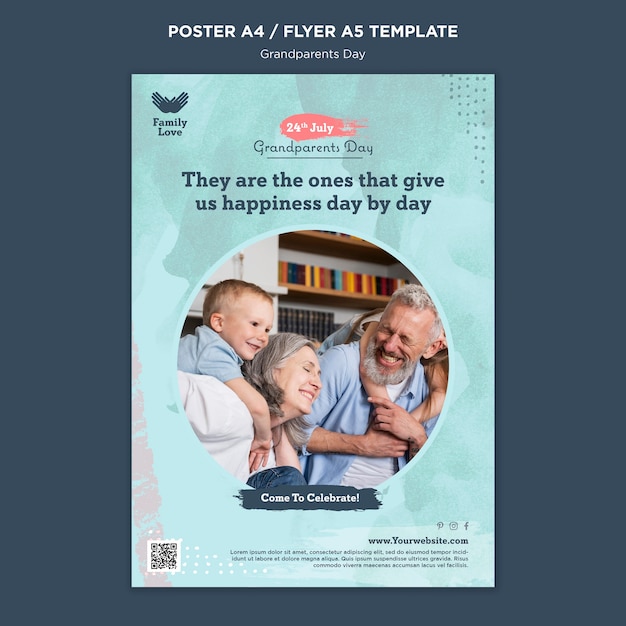 PSD gratuit modèle d'affiche verticale de la fête des grands-parents avec un design aquarelle