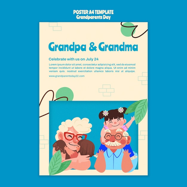 PSD gratuit modèle d'affiche verticale de la fête des grands-parents avec un design organique