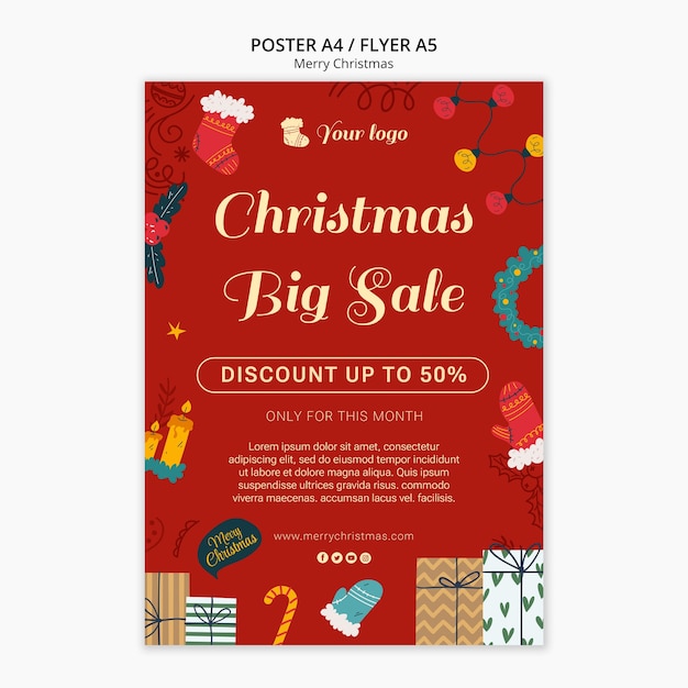 PSD gratuit modèle d'affiche verticale de fête de noël