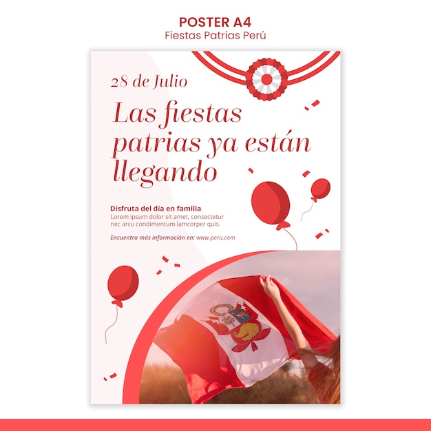 PSD gratuit modèle d'affiche verticale fiestas patrias avec conception de ballons