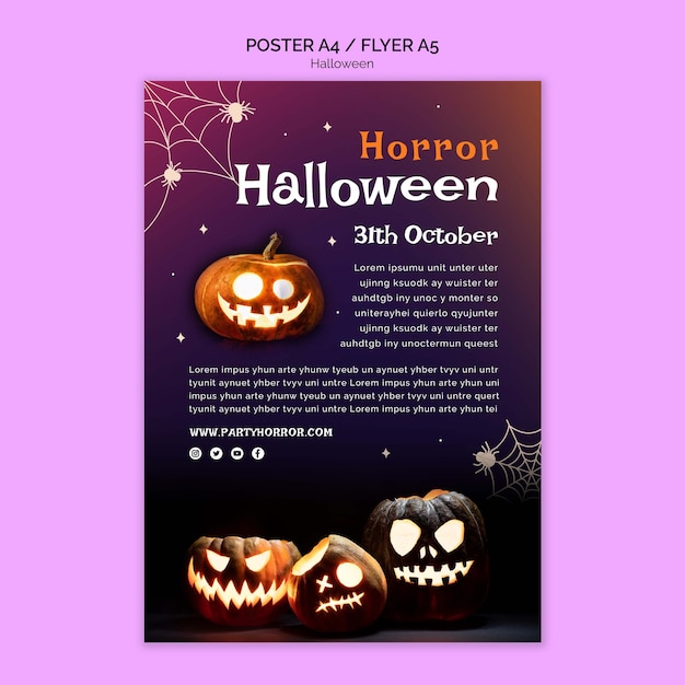PSD gratuit modèle d'affiche verticale d'halloween avec des citrouilles effrayantes