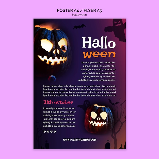 PSD gratuit modèle d'affiche verticale d'halloween avec des citrouilles effrayantes