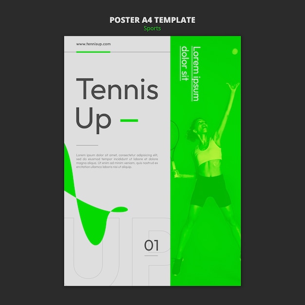 PSD gratuit modèle d'affiche verticale de jeu de tennis avec un style vert fluo