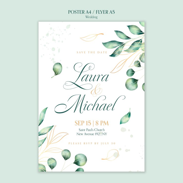PSD gratuit modèle d'affiche verticale de mariage aquarelle