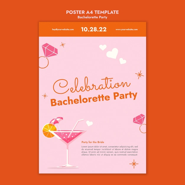 PSD gratuit modèle d'affiche verticale de partie de bachelorette avec des boissons