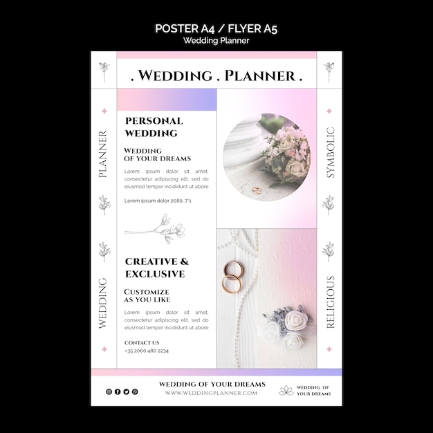 Modèle d'affiche verticale de planificateur de mariage avec des couleurs pastel dégradées