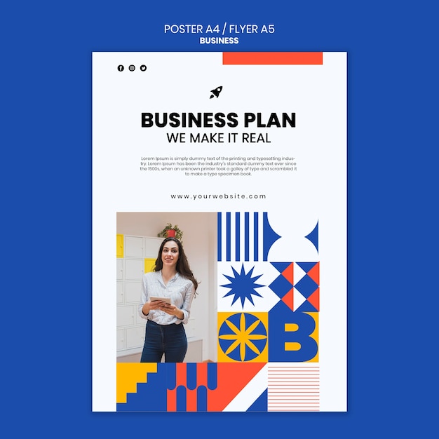Modèle d'affiche verticale pour les affaires avec une femme élégante