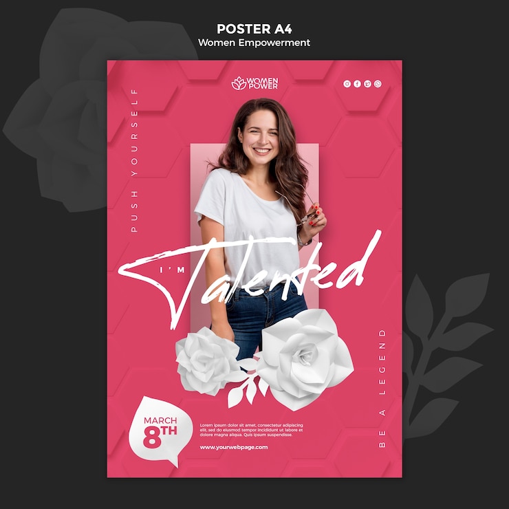 PSD gratuit modèle d'affiche verticale pour l'autonomisation des femmes avec un mot encourageant
