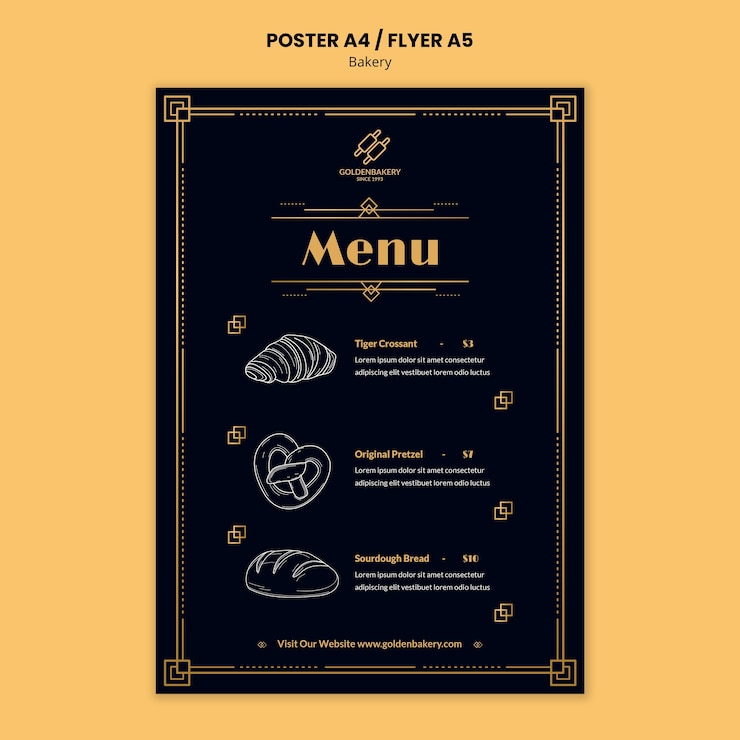 PSD gratuit modèle d'affiche verticale pour boulangerie avec tableau noir dessiné à la main