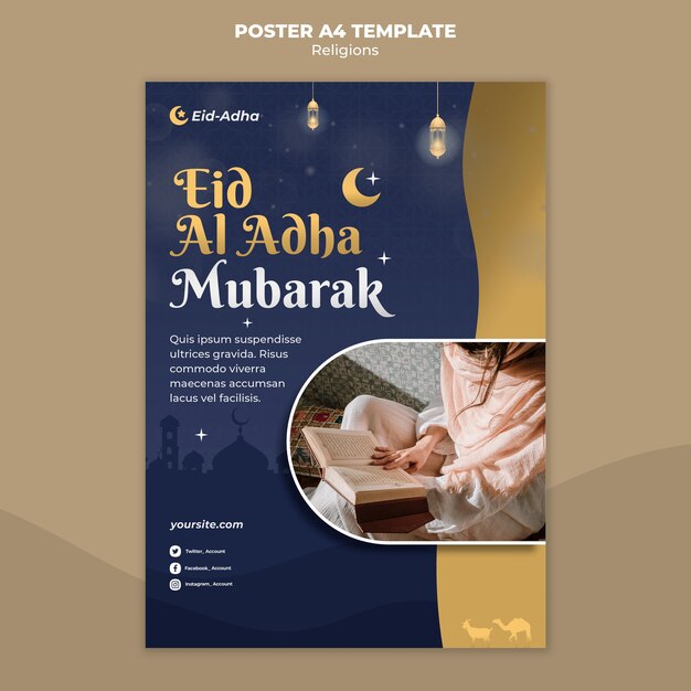 Modèle d'affiche verticale pour la célébration de l'Aïd al adha