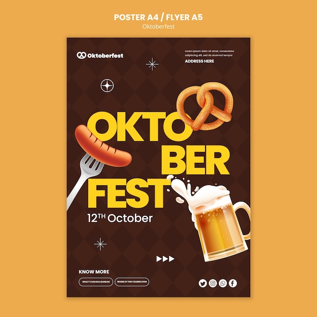 PSD gratuit modèle d'affiche verticale pour la célébration du festival de la bière oktoberfest