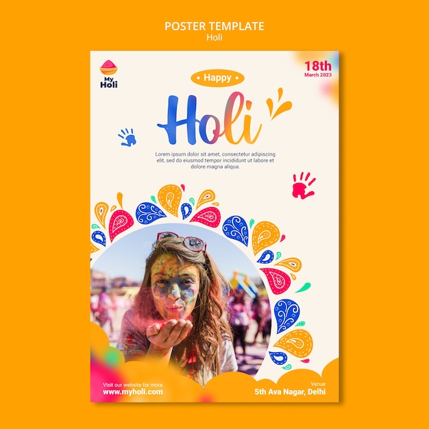 PSD gratuit modèle d'affiche verticale pour la célébration du festival holi