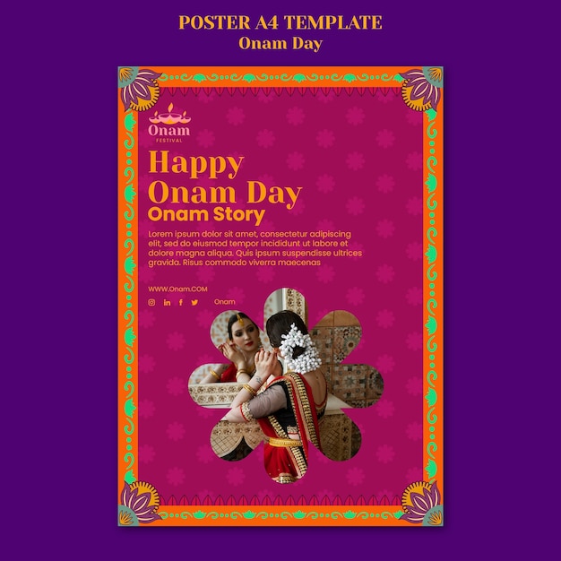 PSD gratuit modèle d'affiche verticale pour la célébration du festival onam