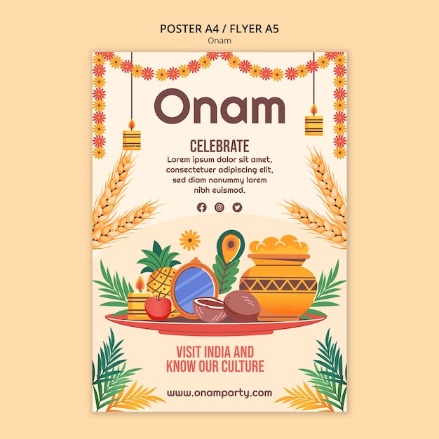 PSD gratuit modèle d'affiche verticale pour la célébration du festival onam