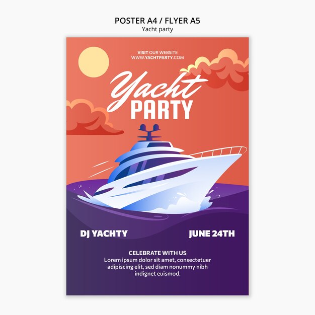 Modèle d'affiche verticale pour la célébration d'une fête de yacht de luxe