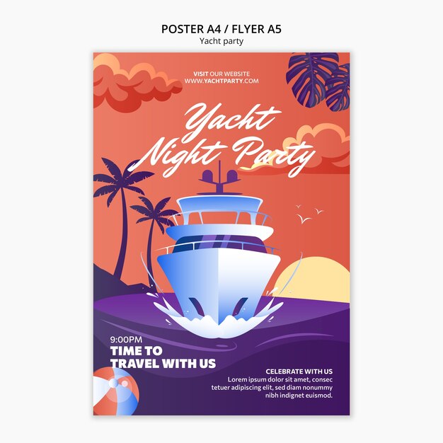 Modèle d'affiche verticale pour la célébration d'une fête de yacht de luxe