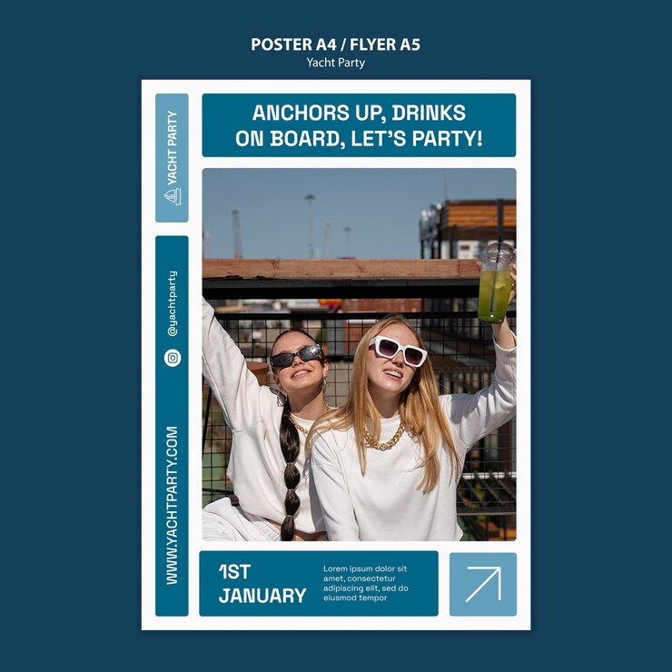 PSD gratuit modèle d'affiche verticale pour la célébration d'une fête de yacht de luxe