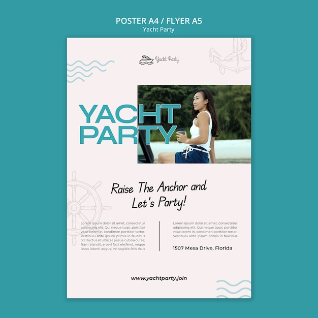 PSD gratuit modèle d'affiche verticale pour la célébration d'une fête de yacht de luxe