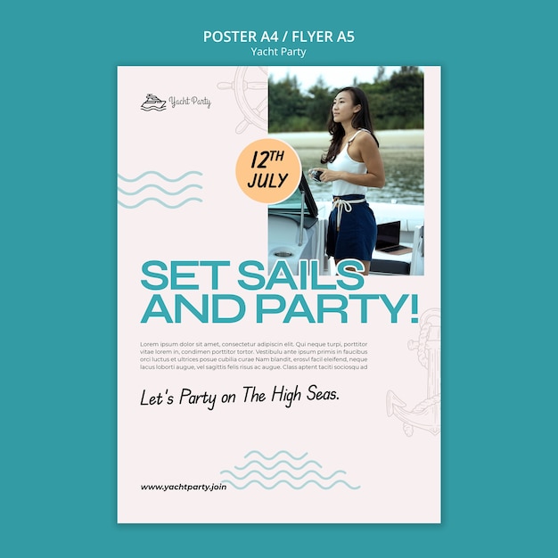 PSD gratuit modèle d'affiche verticale pour la célébration d'une fête de yacht de luxe