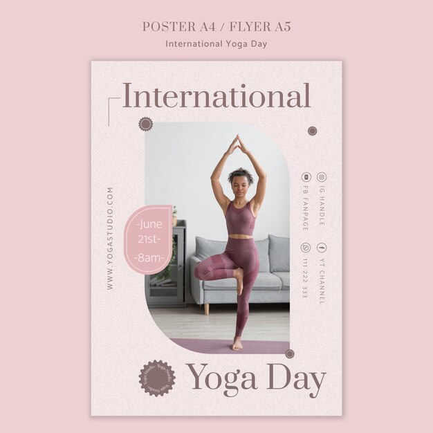 Modèle d'affiche verticale pour la célébration de la journée internationale du yoga