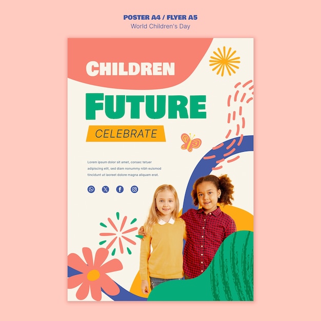 PSD gratuit modèle d'affiche verticale pour la célébration de la journée mondiale des enfants