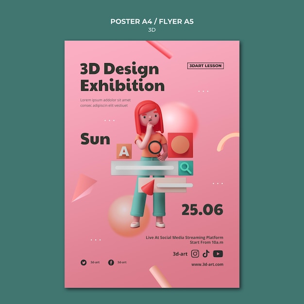 PSD gratuit modèle d'affiche verticale pour la conception 3d avec femme