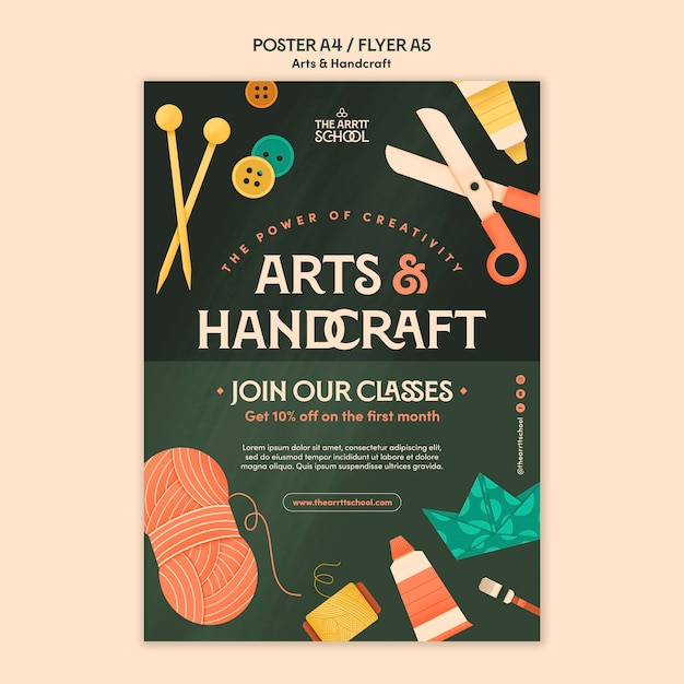 PSD gratuit modèle d'affiche verticale pour les cours d'art et d'artisanat