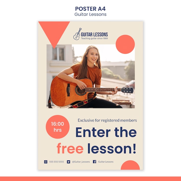 PSD gratuit modèle d'affiche verticale pour les cours de guitare