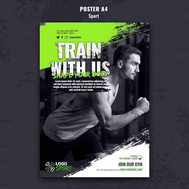 Modèle d'affiche verticale pour l'exercice et l'entraînement en salle de sport