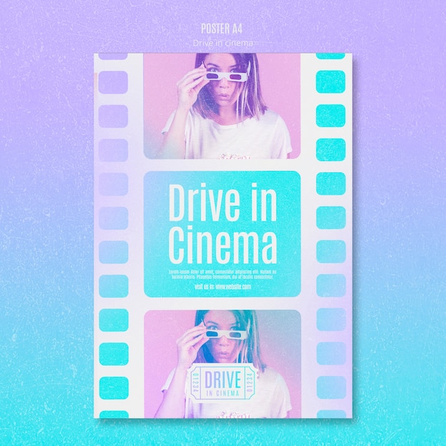 PSD gratuit modèle d'affiche verticale pour une expérience de cinéma drive-in