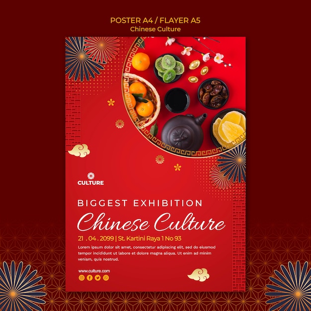 PSD gratuit modèle d'affiche verticale pour l'exposition de la culture chinoise