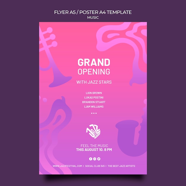 PSD gratuit modèle d'affiche verticale pour festival et club de jazz