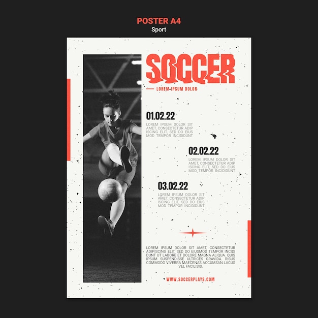 PSD gratuit modèle d'affiche verticale pour le football avec une joueuse