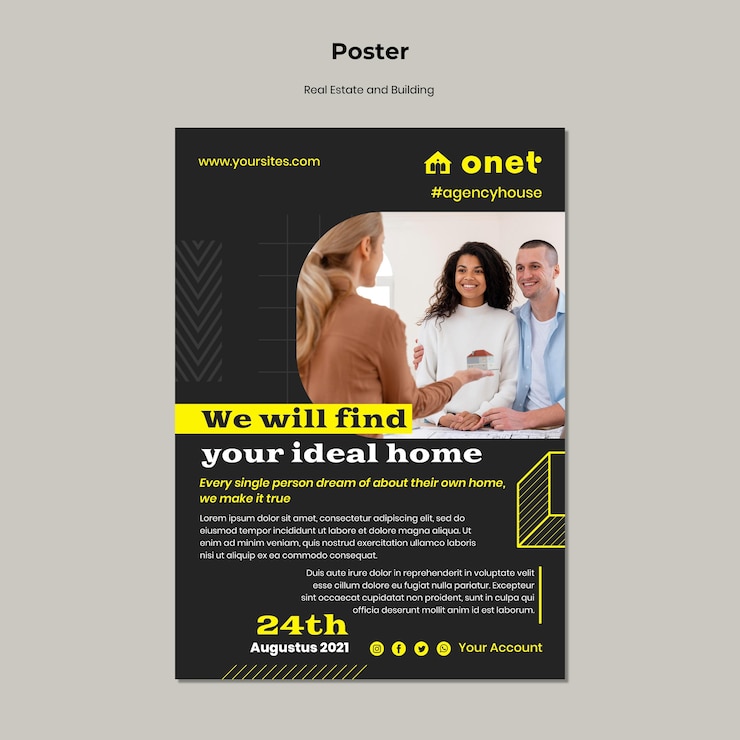 PSD gratuit modèle d'affiche verticale pour l'immobilier et la construction