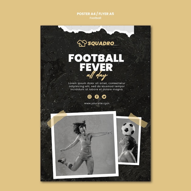 PSD gratuit modèle d'affiche verticale pour joueur de football féminin