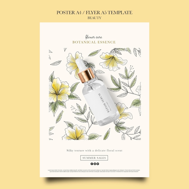 PSD gratuit modèle d'affiche verticale pour les produits de beauté avec des fleurs dessinées à la main