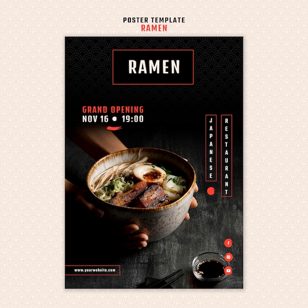 Modèle D'affiche Verticale Pour Restaurant De Ramen Japonais