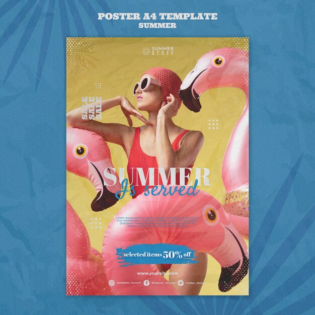 Modèle d'affiche verticale pour les soldes d'été avec femme