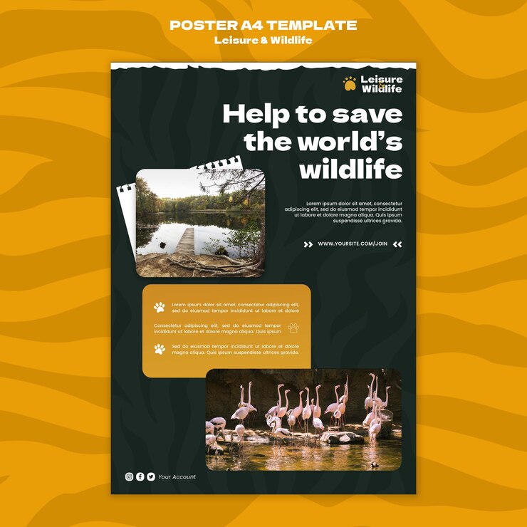 PSD gratuit modèle d'affiche verticale de préservation et de protection de la faune